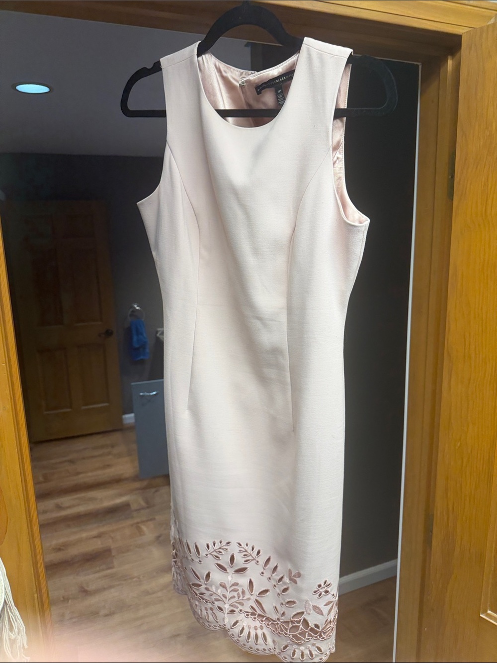 White House Black Market Blush Pink Sleeveless Midi Dress with Laser-Cut Hem